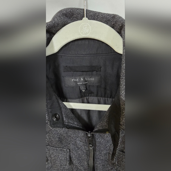 Rag & Bone men L quilted shield Bomber jacket grey wool blend academia preppy - Picture 5 of 8